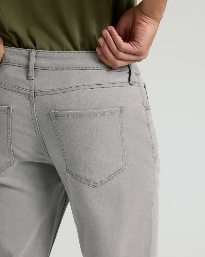 Medium Gray Wash Straight Comfort Stretch Jeans with back pockets and belt loops.