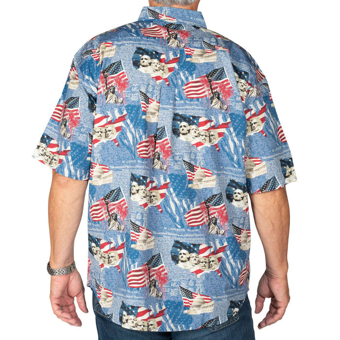 Men's Independence 100% Cotton Button Down Short Sleeve Shirt - the flag shirt