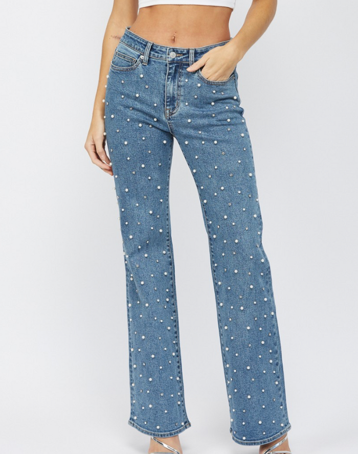 Mica - High Rise Wide Leg with Pearl Embellishments