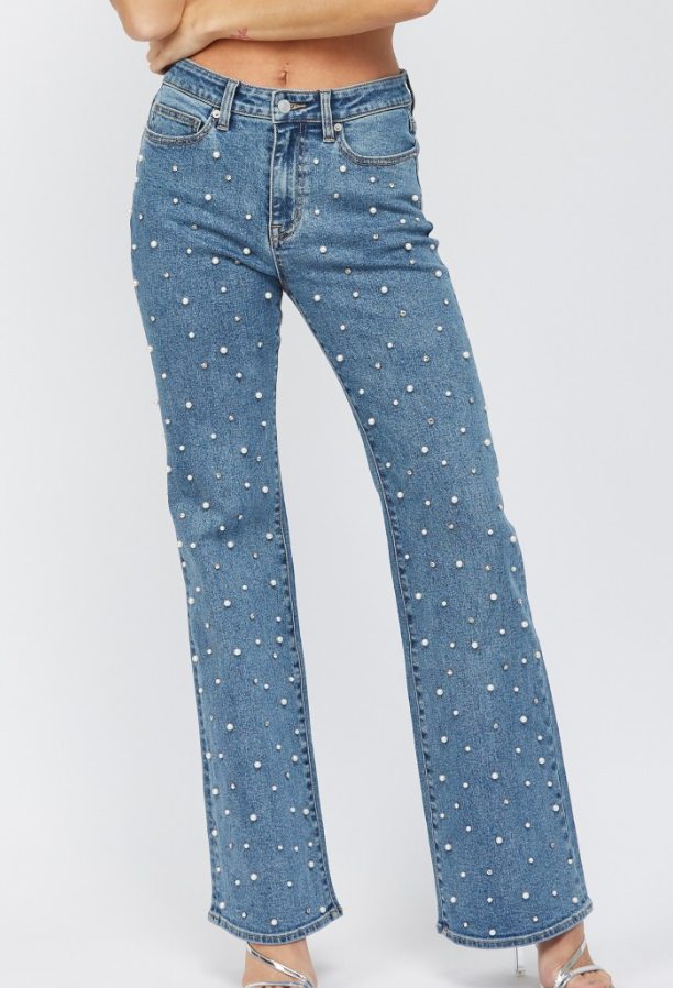 Mica - High Rise Wide Leg with Pearl Embellishments
