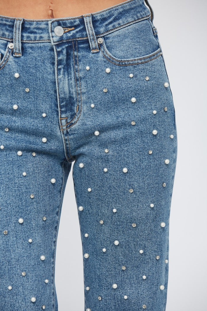 Mica - High Rise Wide Leg with Pearl Embellishments