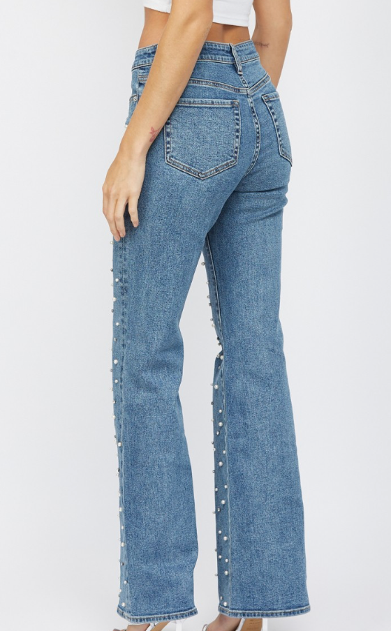 Mica - High Rise Wide Leg with Pearl Embellishments