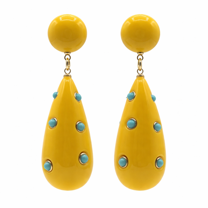 Michael Nash Jewelry Kathryn Yellow And Turquoise Drop Polka Dot Earrings