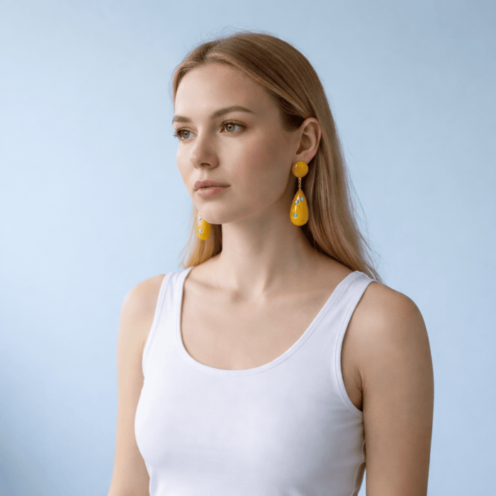 Michael Nash Jewelry Kathryn Yellow And Turquoise Drop Polka Dot Earrings