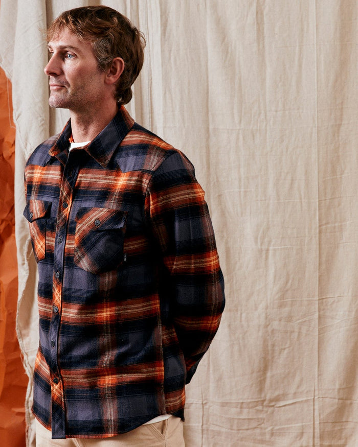 Miles Mens Check Flannel Shirt in Orange