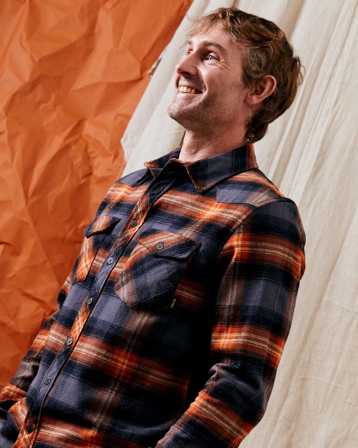 Miles Mens Check Flannel Shirt in Orange