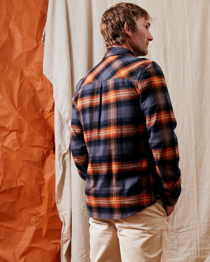 Miles Mens Check Flannel Shirt in Orange
