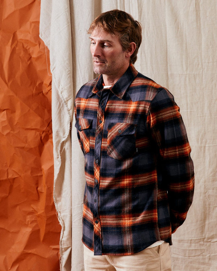 Miles Mens Check Flannel Shirt in Orange