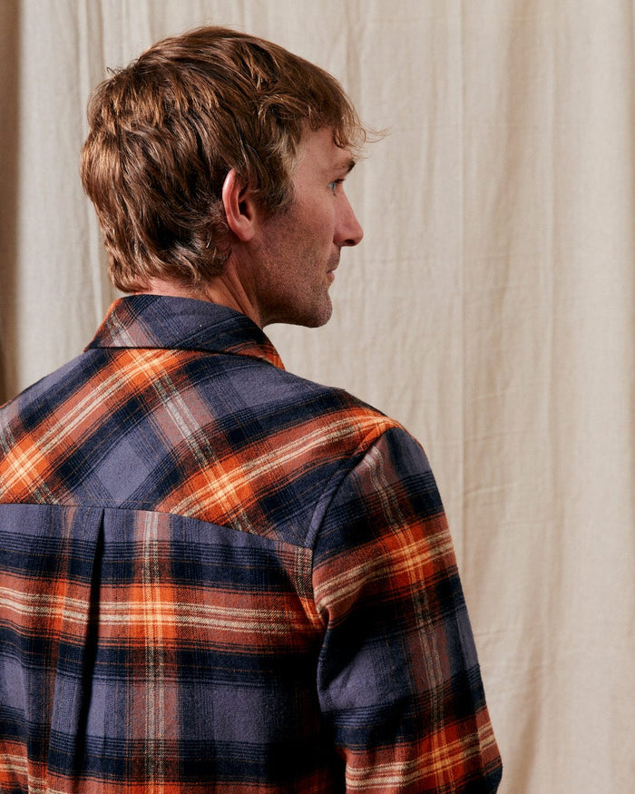 Miles Mens Check Flannel Shirt in Orange