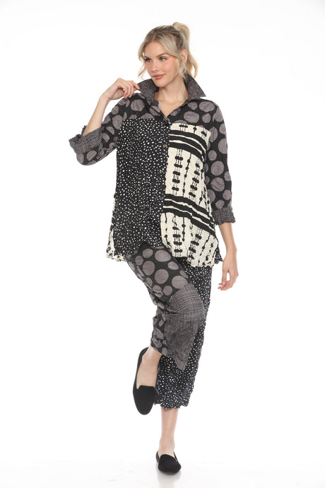 Mixed Media Textured Pull-On Crop Pant - P3947