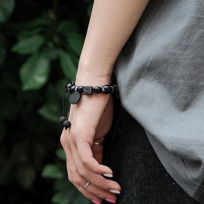 MJ165 - Beaded Black Men's Fashion Bracelet