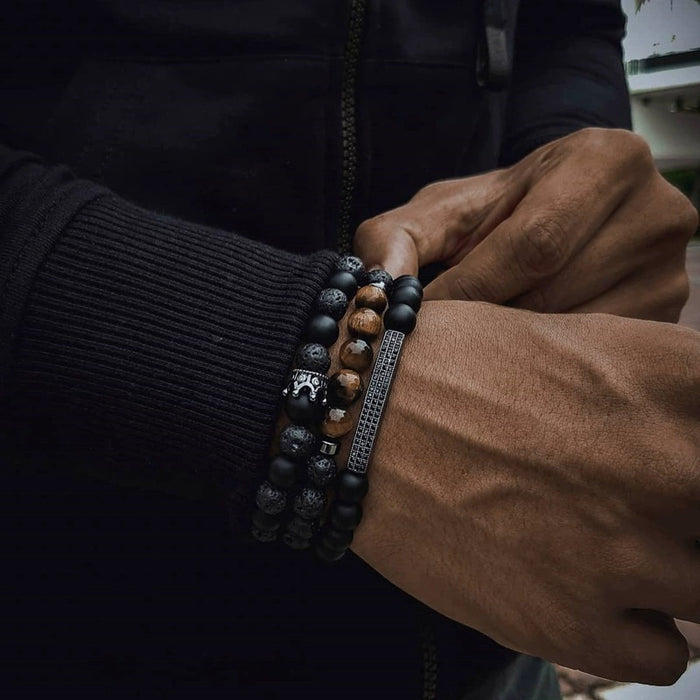 MJ167 - Beaded Two Toned Men's Fashion Bracelet