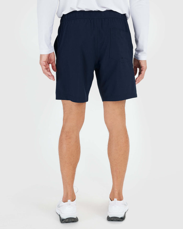 Navy Active Quick Dry Shorts with Liner, showcasing fit and style.