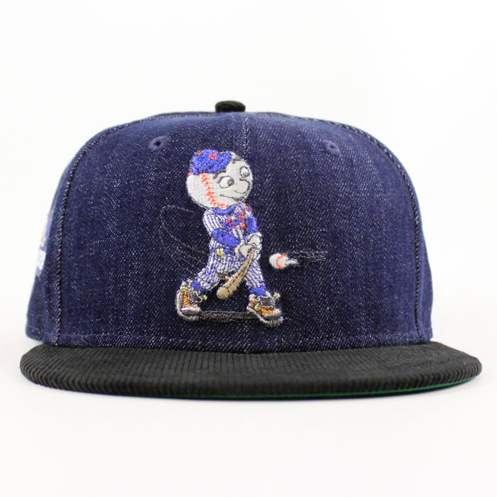 New York Mets Old Timers Day Patch New Era 59Fifty Fitted Hat (Navy Denim Black Corduroy Green Under Brim)