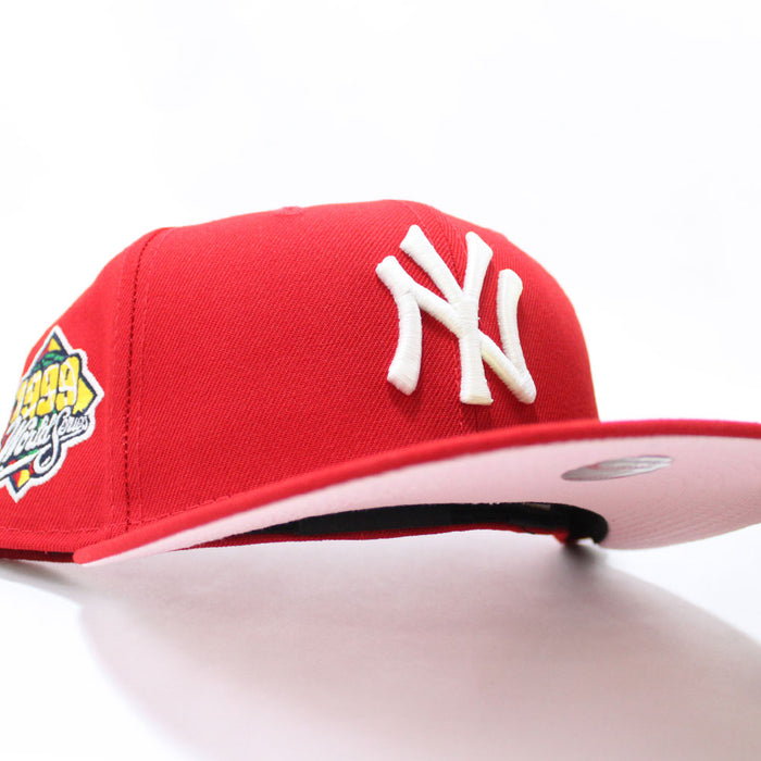 New York Yankees 1999 World Series New Era 59Fifty Fitted Hat (Glow in the Dark Logo RED Pink Under Brim)