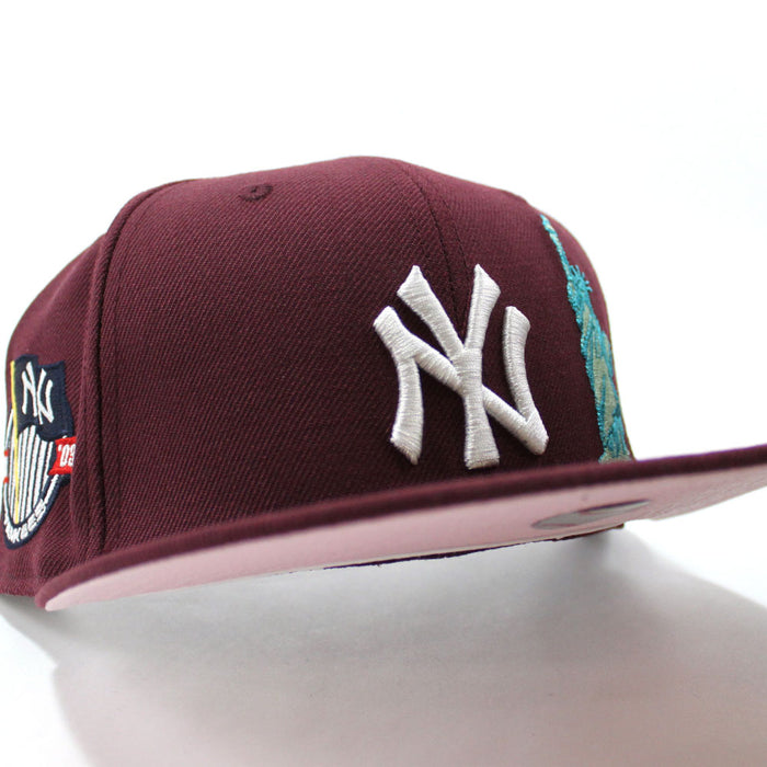 New York Yankees Statue of Liberty 27 World Championships 59Fifty New Era Fitted Hat (Maroon Pink Under Brim)