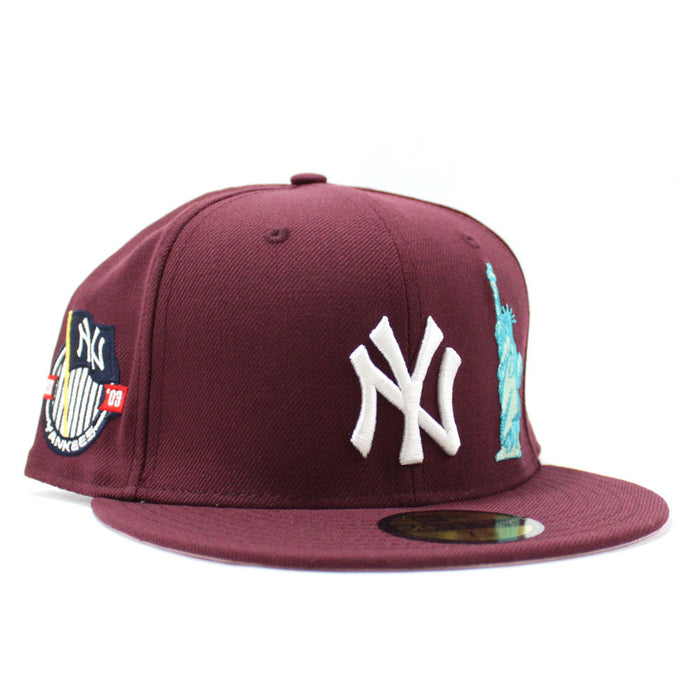 New York Yankees Statue of Liberty 27 World Championships 59Fifty New Era Fitted Hat (Maroon Pink Under Brim)
