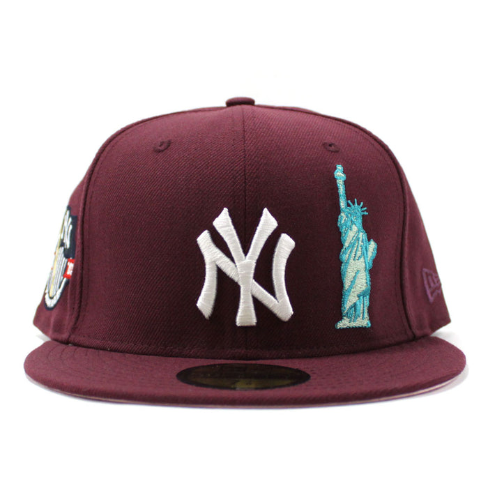 New York Yankees Statue of Liberty 27 World Championships 59Fifty New Era Fitted Hat (Maroon Pink Under Brim)