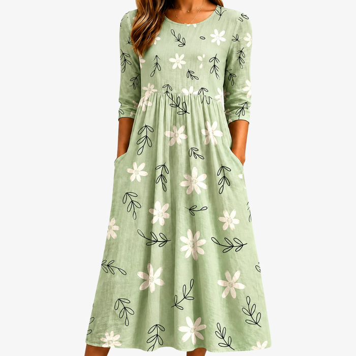 Olivia | Sage Blossom Midi Dress