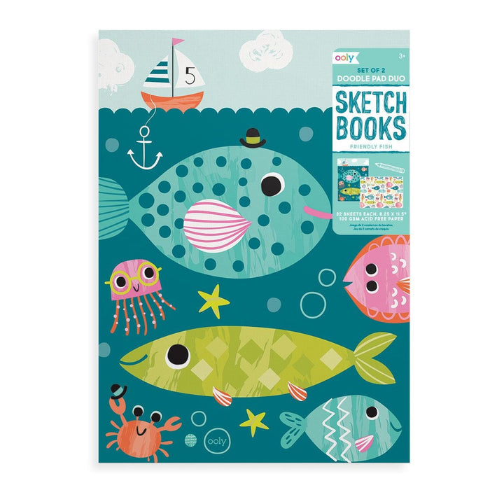 Ooly Doodle Pad Duo Sketchbooks, Set of 2 - Friendly Fish