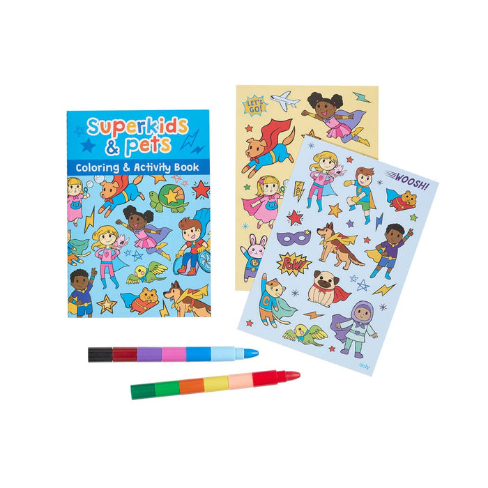 Ooly Mini Traveler Coloring & Activity Kit - Superkids & Pets