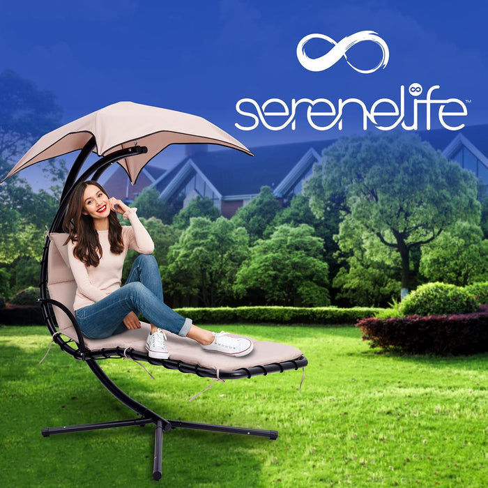 Outdoor Hanging Chaise Lounge Chair, UV Protection, Steel Frame, Beige