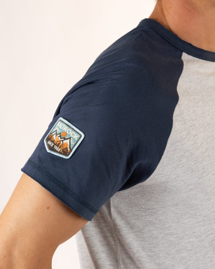Patch Raglan Mens Short Sleeve Raglan T-Shirt in Blue/Grey