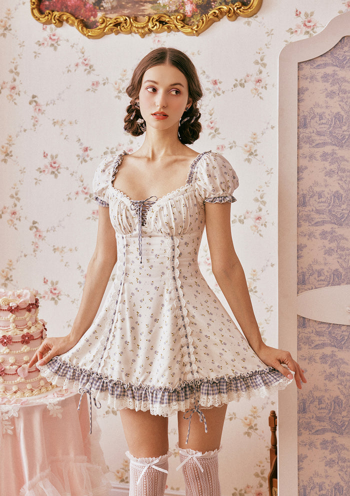 Lacemade ruffle mini dress with tiered layers - Vintage cottagecore dress style