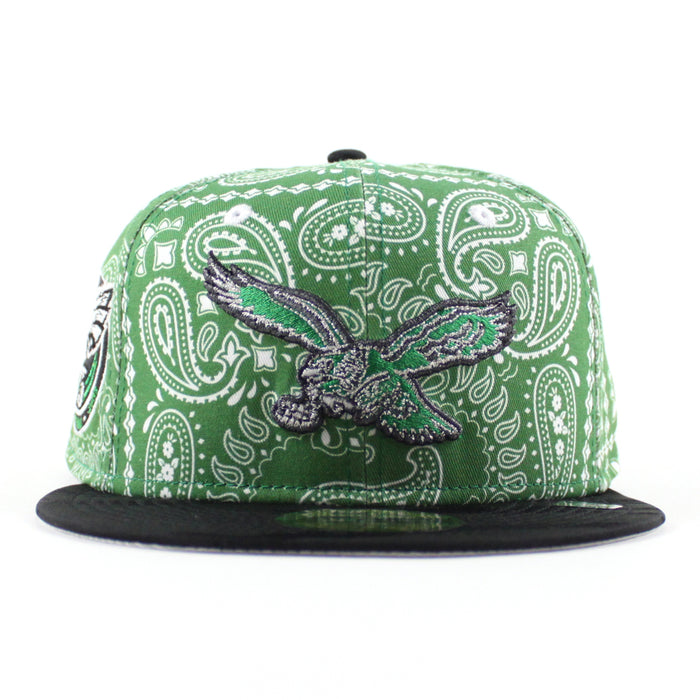 Philadelphia Eagles 75 Years New Era 59Fifty Fitted Hat (Paisley Green Camo Black Metallic Silver Under Brim)