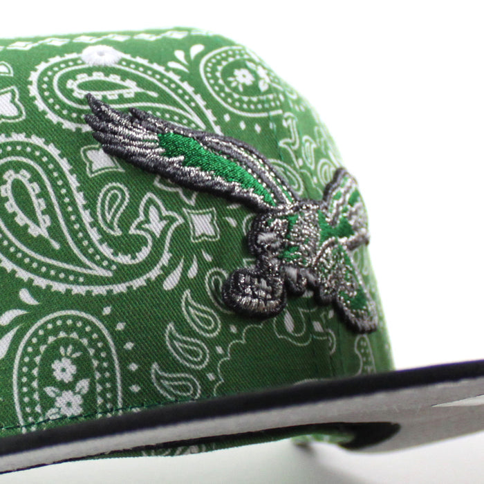 Philadelphia Eagles 75 Years New Era 59Fifty Fitted Hat (Paisley Green Camo Black Metallic Silver Under Brim)