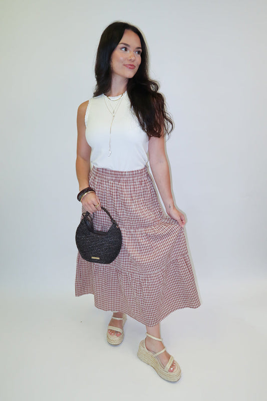 Picnic Favorite Tiered Gingham Midi Skirt - The Pink Tulip Clothing