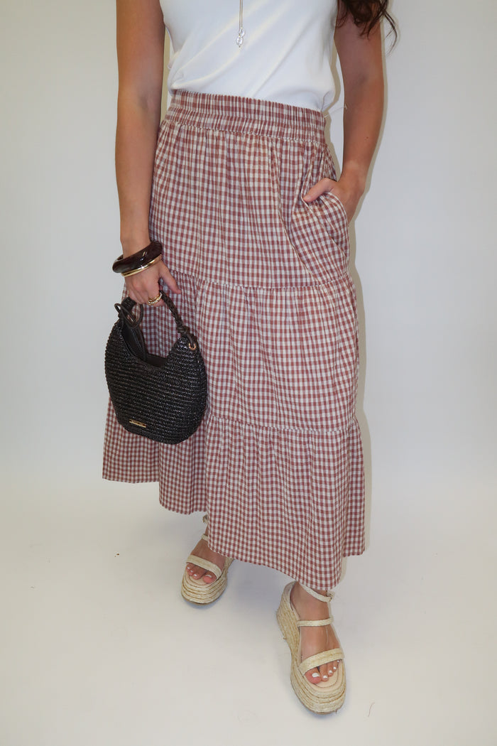Picnic Favorite Tiered Gingham Midi Skirt - The Pink Tulip Clothing