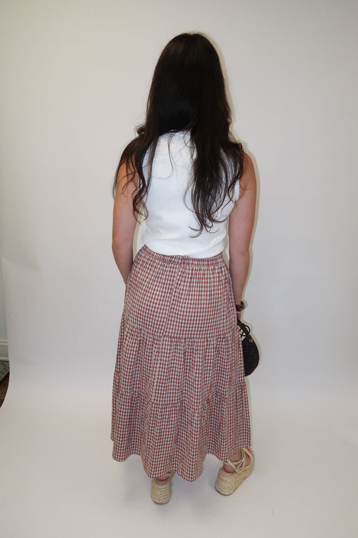 Picnic Favorite Tiered Gingham Midi Skirt - The Pink Tulip Clothing