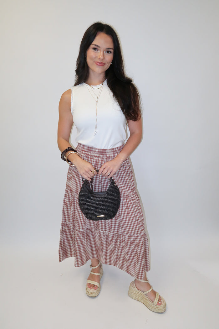 Picnic Favorite Tiered Gingham Midi Skirt - The Pink Tulip Clothing