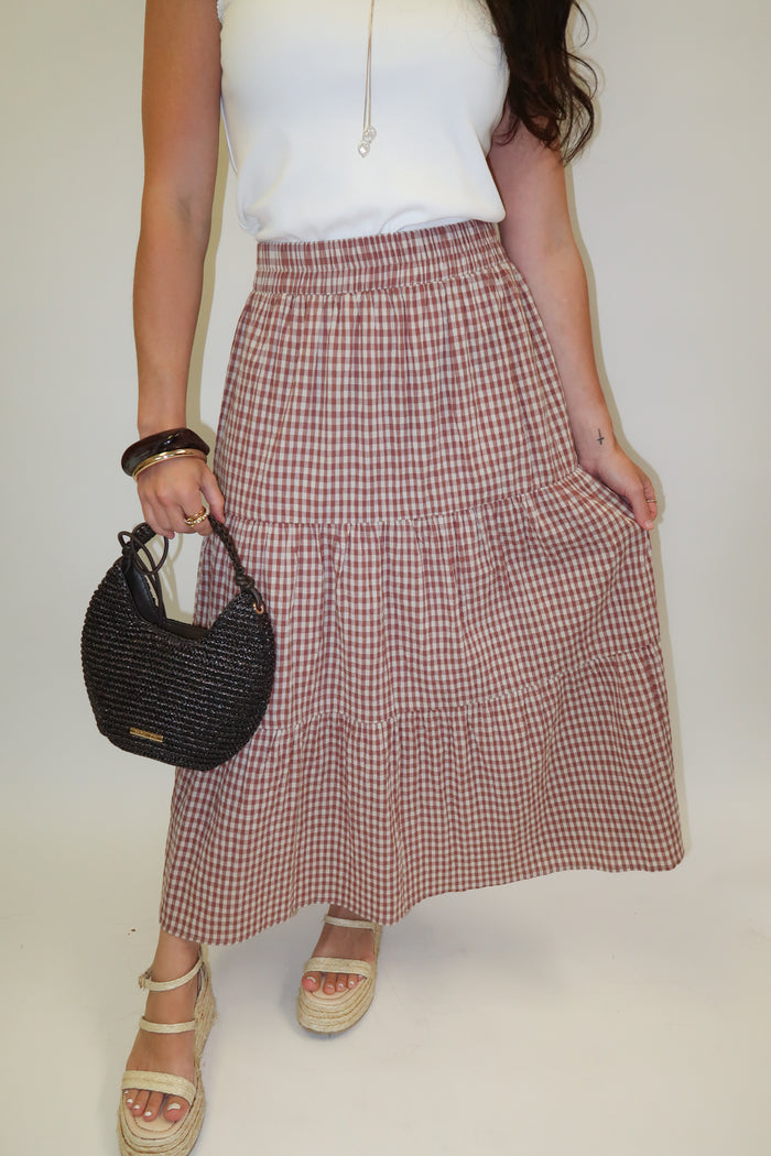 Picnic Favorite Tiered Gingham Midi Skirt - The Pink Tulip Clothing