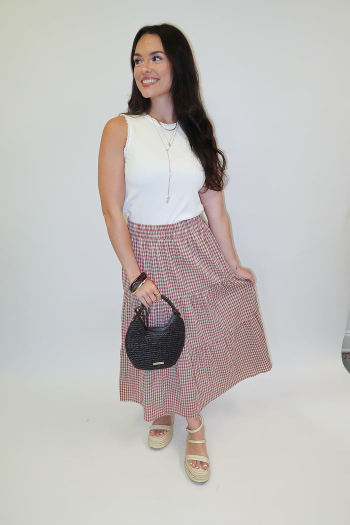 Picnic Favorite Tiered Gingham Midi Skirt - The Pink Tulip Clothing