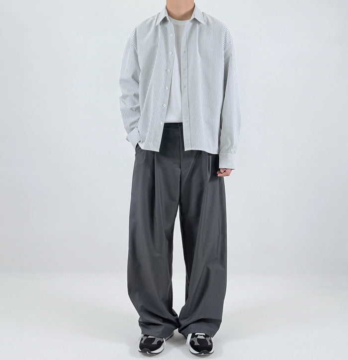 Pinstripe Oversized Shirt - worn front