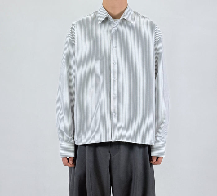 Pinstripe Oversized Shirt - worn front close-up