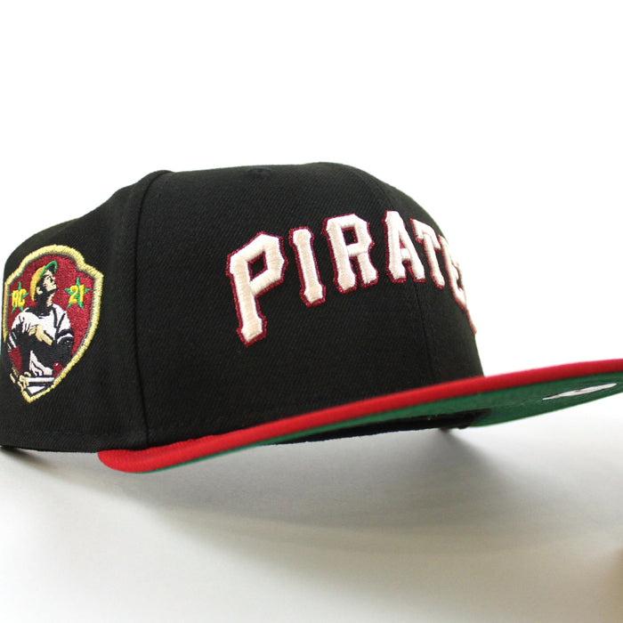 Pittsburgh Pirates ROBERTO CLEMENTE 21 Patch New Era 59Fifty Fitted Hat (Black Scarlet Red Green Under Brim)