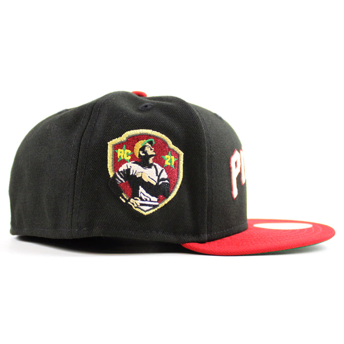 Pittsburgh Pirates ROBERTO CLEMENTE 21 Patch New Era 59Fifty Fitted Hat (Black Scarlet Red Green Under Brim)