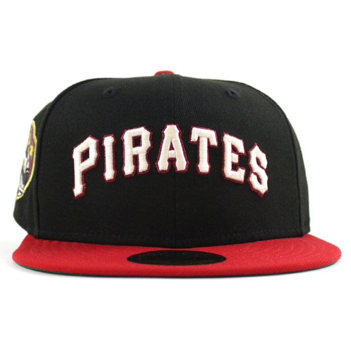 Pittsburgh Pirates ROBERTO CLEMENTE 21 Patch New Era 59Fifty Fitted Hat (Black Scarlet Red Green Under Brim)
