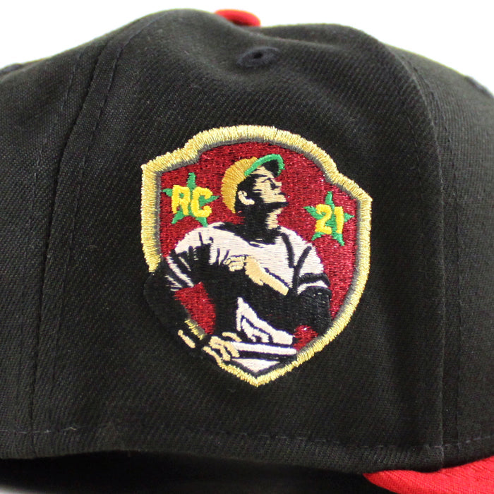 Pittsburgh Pirates ROBERTO CLEMENTE 21 Patch New Era 59Fifty Fitted Hat (Black Scarlet Red Green Under Brim)