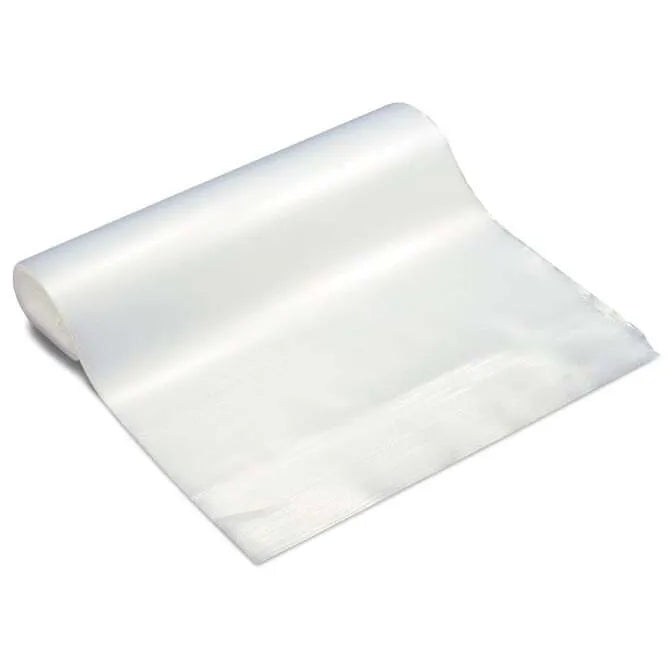 A rolled out white polyethylene sheet, typically used in baking.