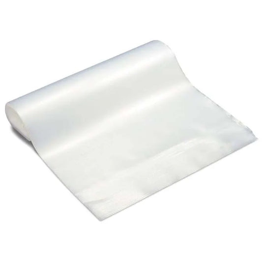 A rolled out white polyethylene sheet, typically used in baking.