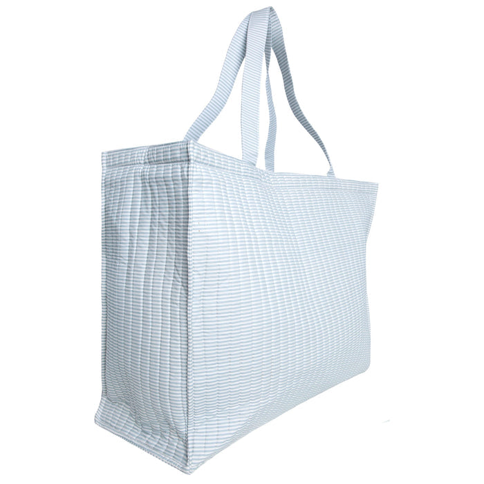 powder blue stripe overnighter tote