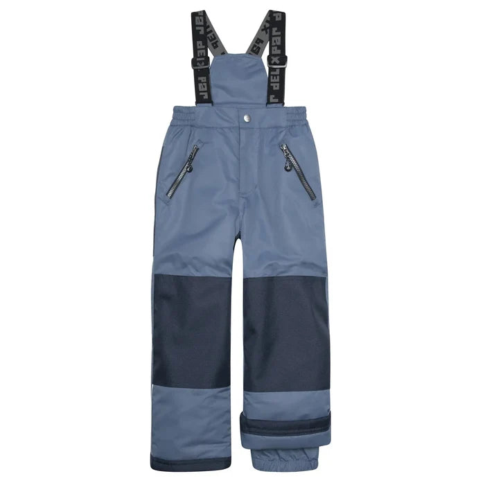 Deux par Deux boys Steel Blue snow pants with adjustable straps and reinforced winter design.