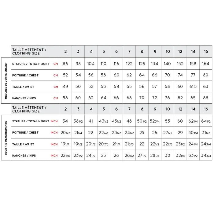 Deux par Deux boys snowsuit size chart for kids winter outerwear fit.