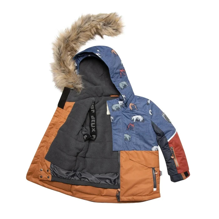 Interior view of Deux par Deux boys winter jacket with fleece lining and insulated construction.