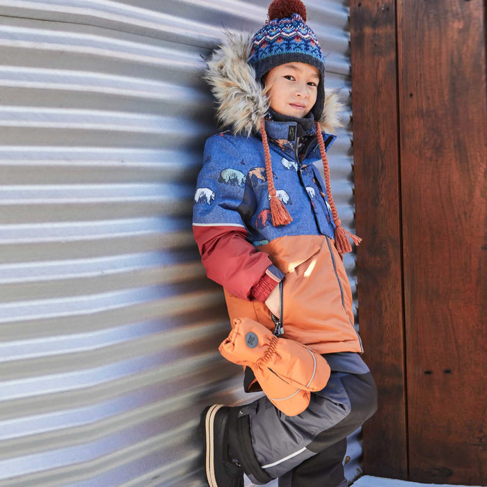 Deux par Deux boys two-piece snowsuit showing jacket and snow pants for cold-weather wear.