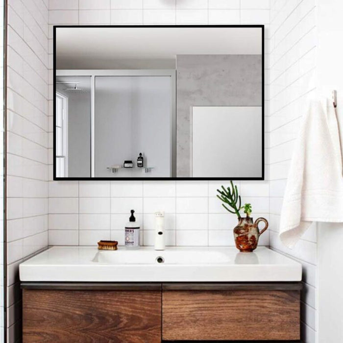 Rectangle Black Wood Wall Mirror